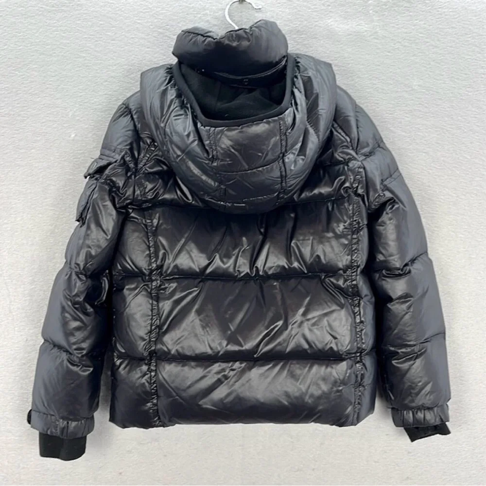 S13 - little girls black Matt finish down puffer full zip hooded winter jacket 4